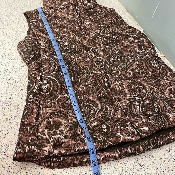 Patagonia Brown Paisley Hooded Down Puffer Vest Zip Up Women’s Size Large - Picture 10 of 10